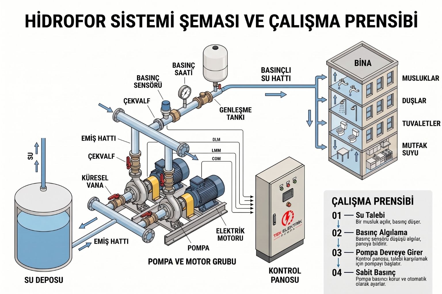 Balıkesir'de hidrofor sistemi şeması ve çalışma prensibi